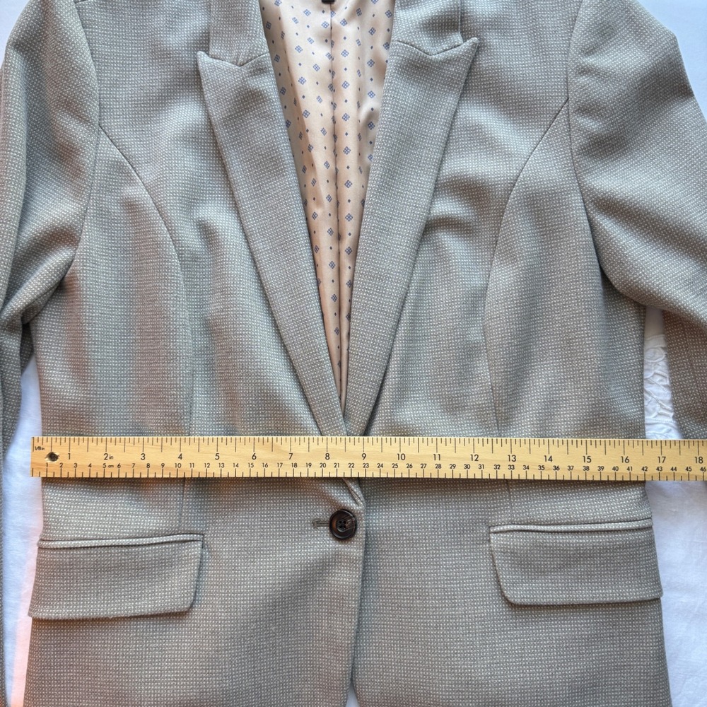RW&CO Womens Tan Micro Pattern One Button Blazer Stretch Lining Size 10 - Picture 15 of 16